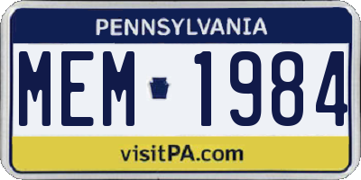 PA license plate MEM1984