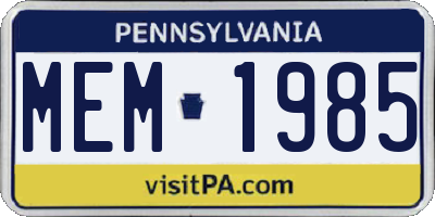 PA license plate MEM1985