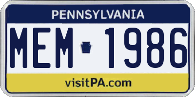 PA license plate MEM1986