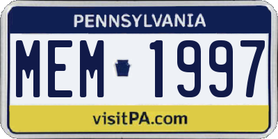 PA license plate MEM1997