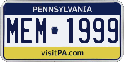 PA license plate MEM1999