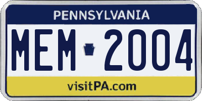 PA license plate MEM2004