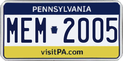 PA license plate MEM2005