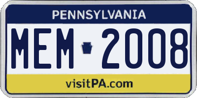 PA license plate MEM2008