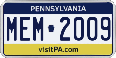 PA license plate MEM2009