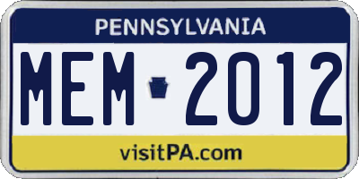 PA license plate MEM2012