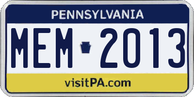 PA license plate MEM2013
