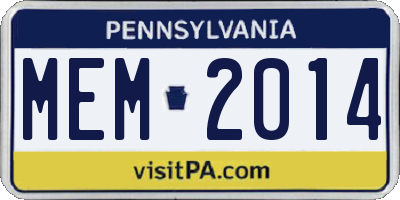 PA license plate MEM2014
