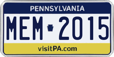 PA license plate MEM2015