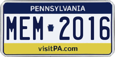 PA license plate MEM2016