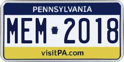 PA license plate MEM2018