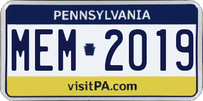 PA license plate MEM2019