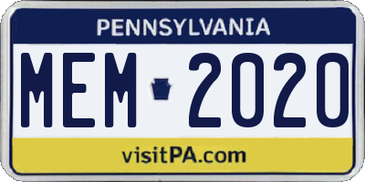 PA license plate MEM2020