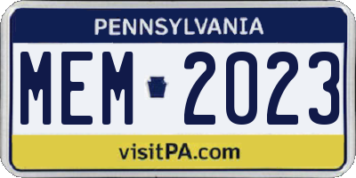 PA license plate MEM2023