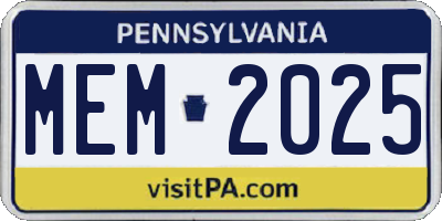 PA license plate MEM2025