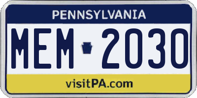 PA license plate MEM2030
