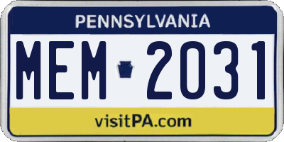PA license plate MEM2031