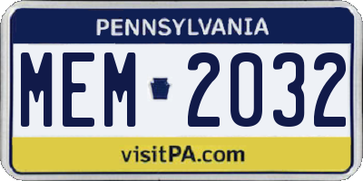 PA license plate MEM2032