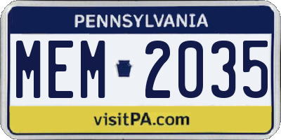 PA license plate MEM2035