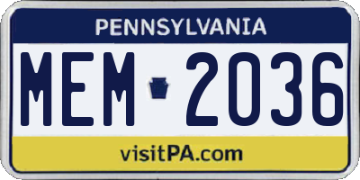 PA license plate MEM2036