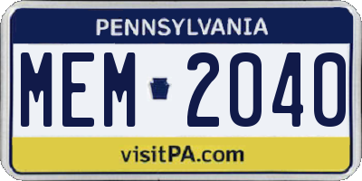 PA license plate MEM2040