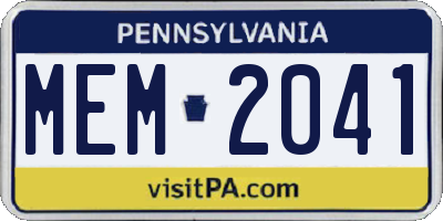 PA license plate MEM2041