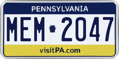 PA license plate MEM2047