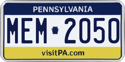 PA license plate MEM2050