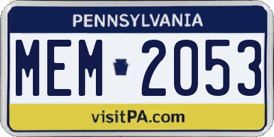 PA license plate MEM2053