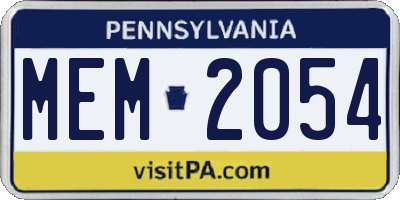 PA license plate MEM2054