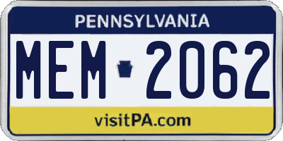 PA license plate MEM2062