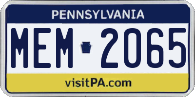 PA license plate MEM2065
