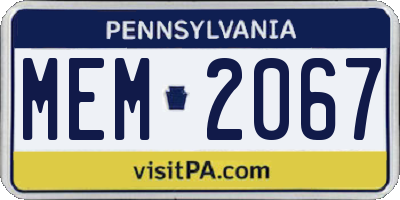 PA license plate MEM2067