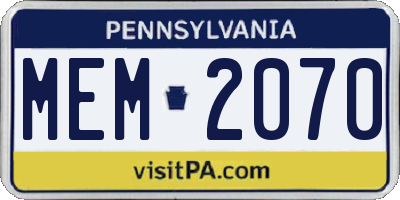 PA license plate MEM2070