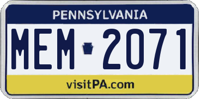 PA license plate MEM2071