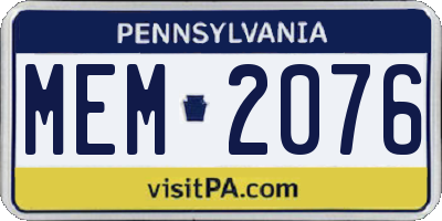 PA license plate MEM2076