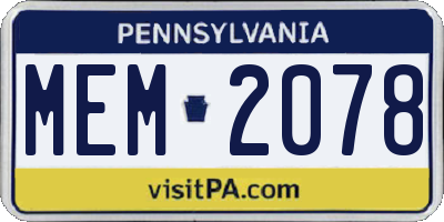 PA license plate MEM2078