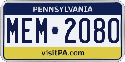 PA license plate MEM2080