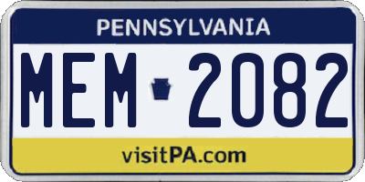 PA license plate MEM2082
