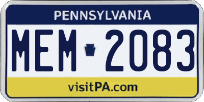 PA license plate MEM2083