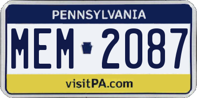 PA license plate MEM2087