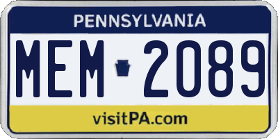 PA license plate MEM2089