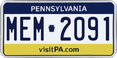 PA license plate MEM2091