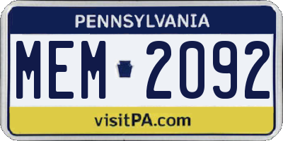 PA license plate MEM2092