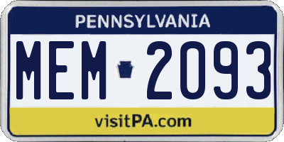 PA license plate MEM2093
