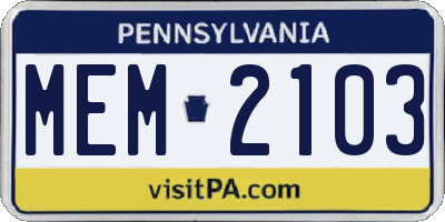 PA license plate MEM2103