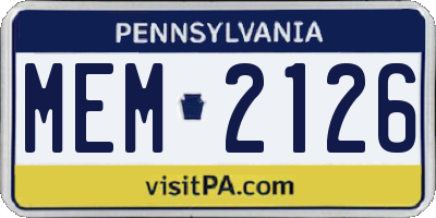 PA license plate MEM2126