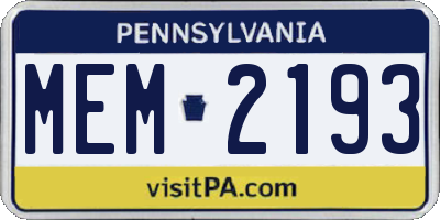 PA license plate MEM2193