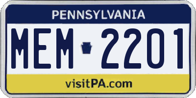 PA license plate MEM2201