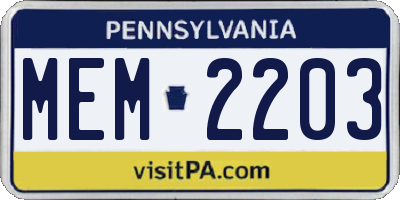 PA license plate MEM2203